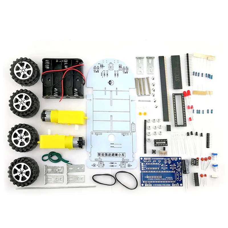 Smart Car DIY Kit C51 Intelligent Vehicle Obstacle Avoidance Tracking Kit Intelligent Car Soldering Training