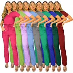 Women Scrubs Suit Stylish High Quality V-Neck Medical Scrubs Uniforms Set Beauty Salon Spa Spandex Hospital Scrubs Uniforms Sets