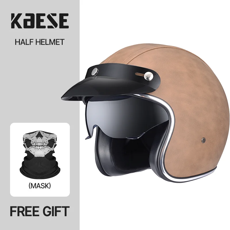 

Durable 3/4 Motorcycle Helmet Open Face Helmets Brown Leather DOT ECE Certified for Safety Protection Cascos Para Motos