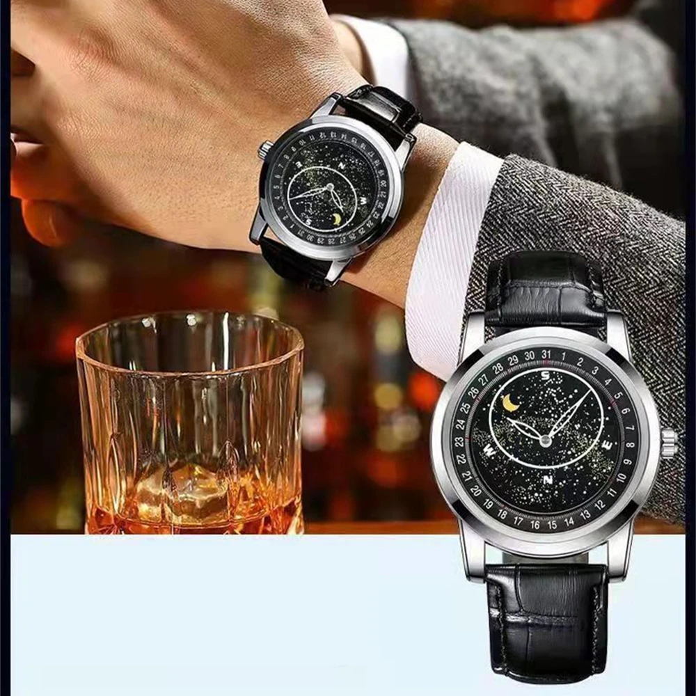 Men\'s Luxury Unusual Moon Starry Sky Concept Creativity Watches Fashion Sports Luminous Watch For Men WristWatch reloj hombre