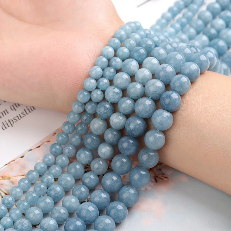 4/6/8/10/12mm Natural Aquamarin Agat Stone 1 strand/lot Bead Round Loose Spacer Beads For Jewelry Making Findings DIY Bracelet