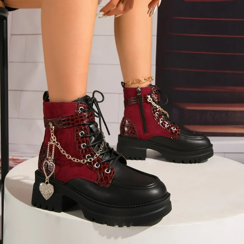 Trend Women's Boots New Punk Style Thick Sole Casual Shoes Designer Lace Ankle Boots for Woman Comfort Walking Shoes Botas Mujer