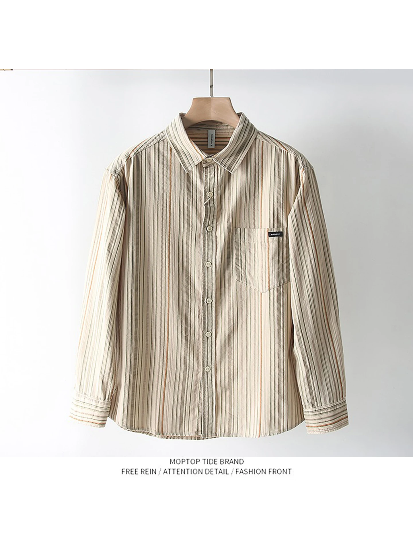 

Мужская винтажная рубашка Mr. WH Spring Fashion с длинным рукавом, в полоску, с цветовыми блоками, из полиэстера, без бренда, молодежная, популярная