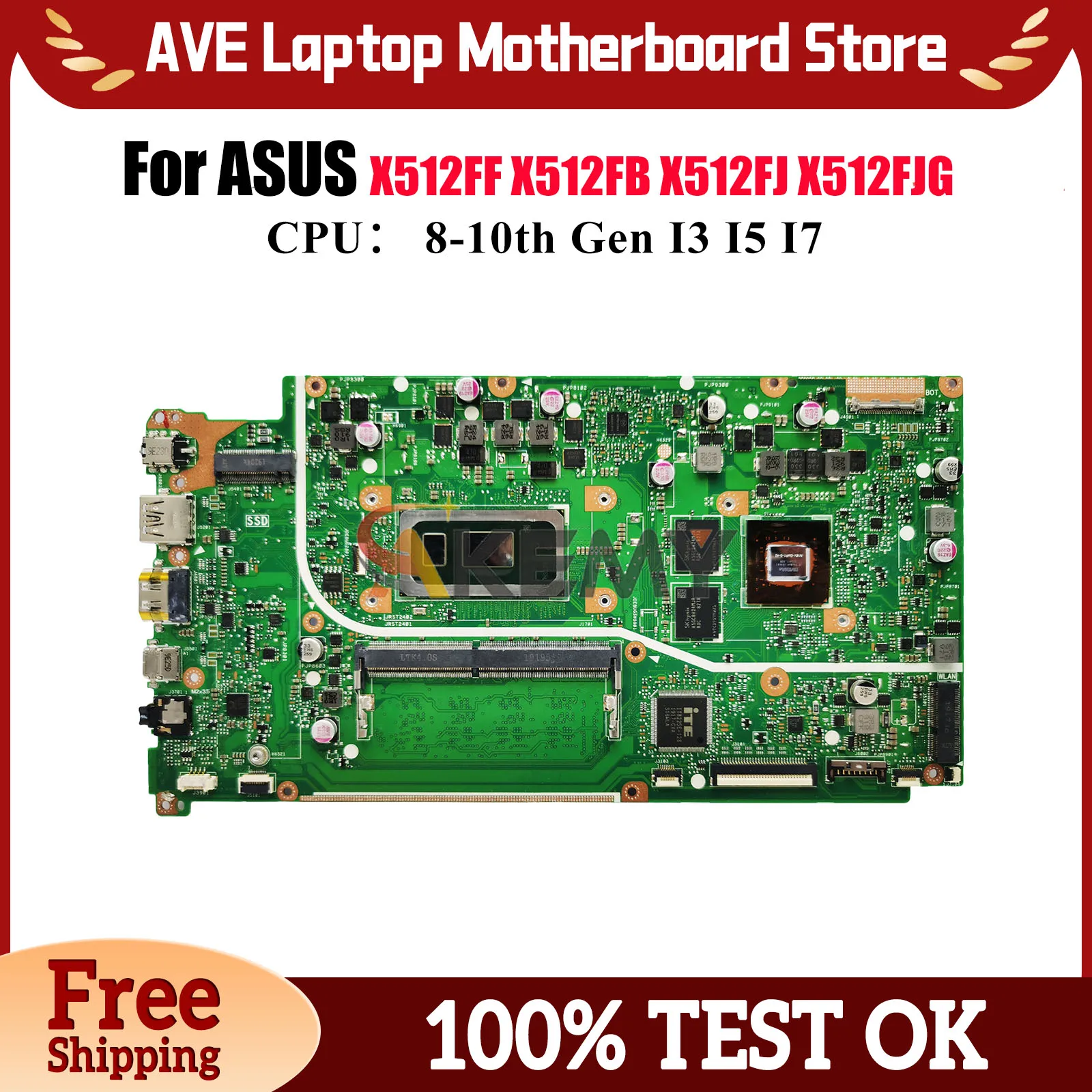 

X512FF Laptop Motherboard For ASUS X512FJG X512FB X512F A512F F512F V5000F S512F X512FJ V512F K512F Mainboard With I3 I5 I7 CPU