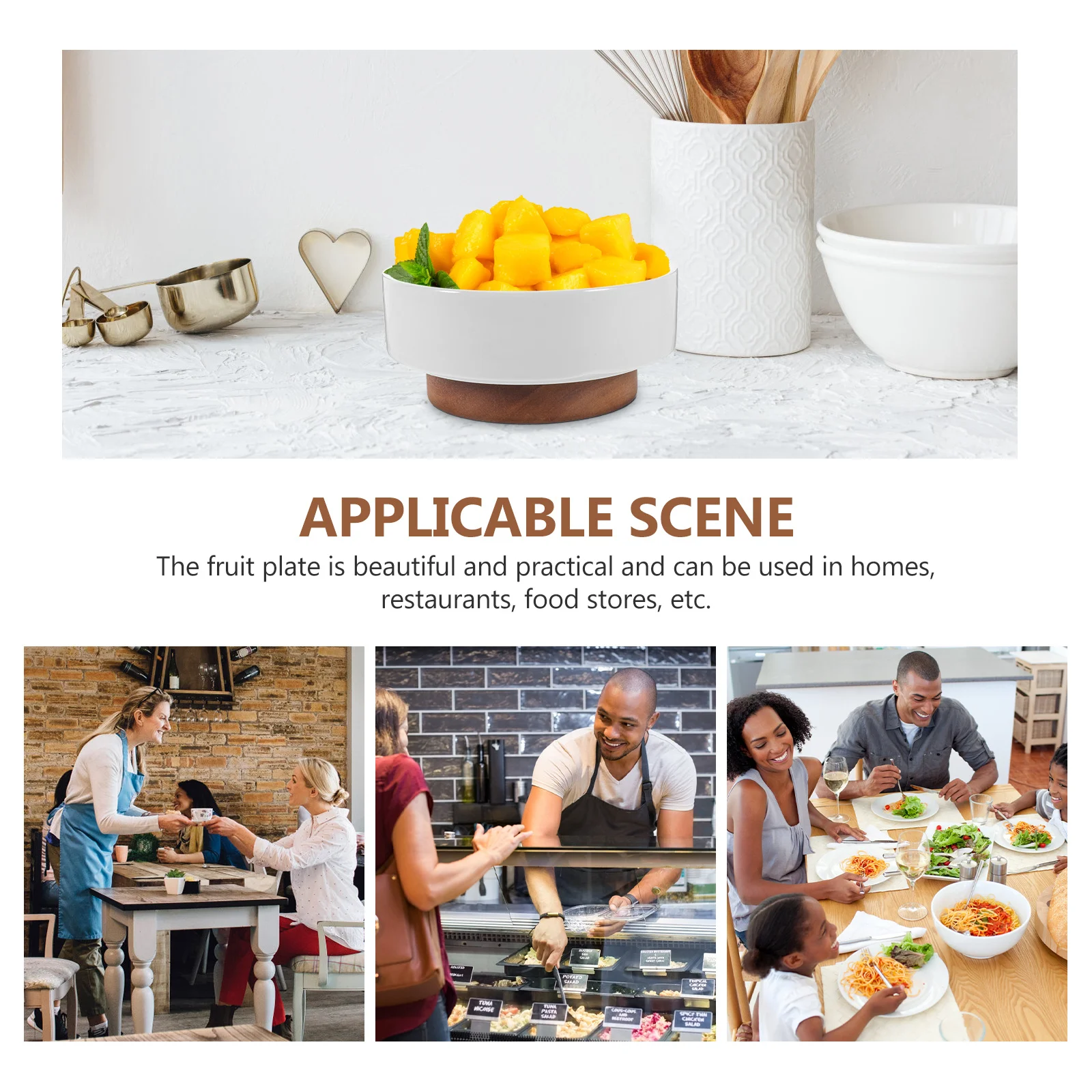 

1pc Fruit Plate Large Capacity Wooden Ceramic Serving Dish For Home Kitchen Snacks Desserts Tea Dried Fruits Decorative Food