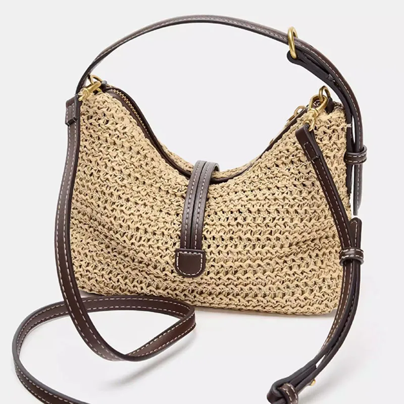 

Универсальная плетеная сумка-ведро из соломы, женская повседневная сумка через плечо для лета и весны, легкая пляжная сумка-тоут для отпуска