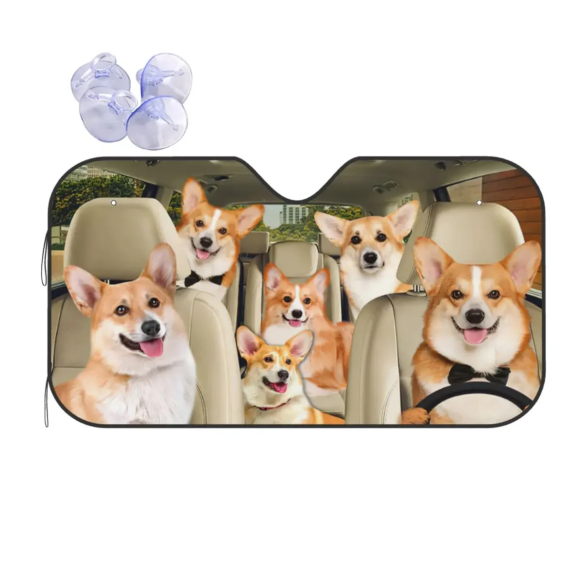 Cartoon Corgis Driver parasole parabrezza animali copertura blocco anteriore finestra 70x130cm parasole visiera protezione antipolvere scudo di