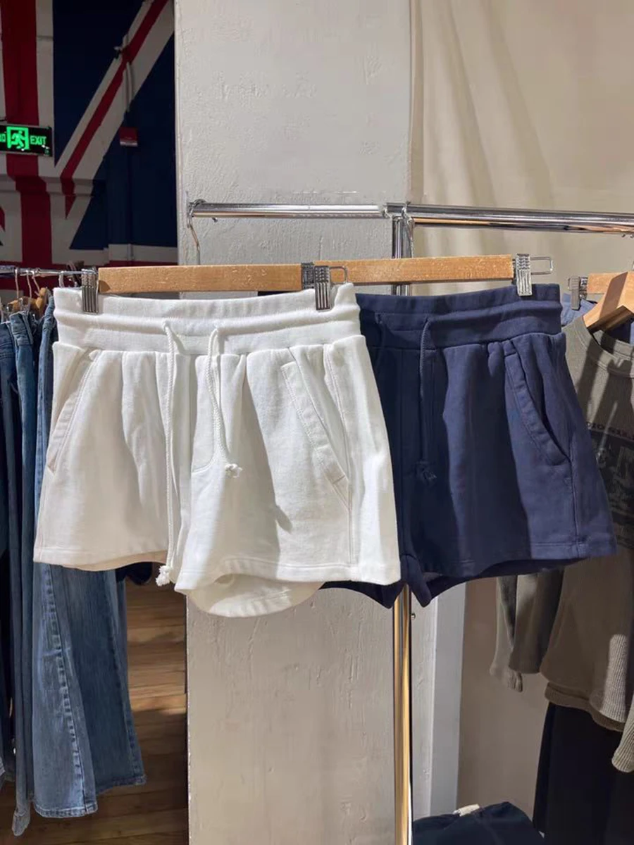 Nuovi pantaloncini da tuta dritti con tasca con lacci Pantaloncini estivi da donna in cotone con elastico in vita Intimo per la casa con pantaloni corti solidi vintage carini