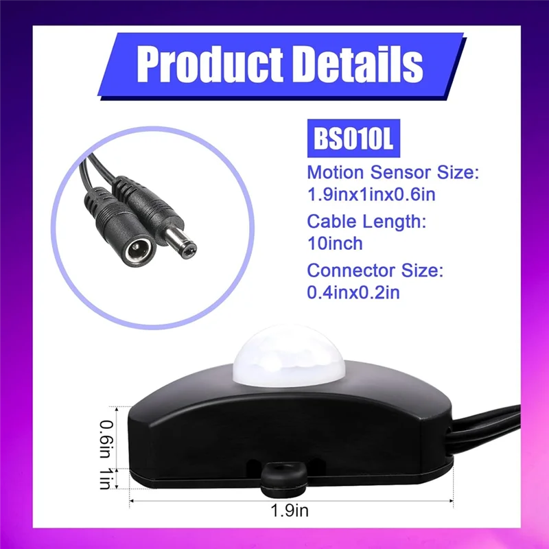 ABMF-DC 5V-24V 5A PIR 동작 감지 센서 라이트 스위치 DC 커플러 케이블 포함- 3개 세트 파티용 점유 감지