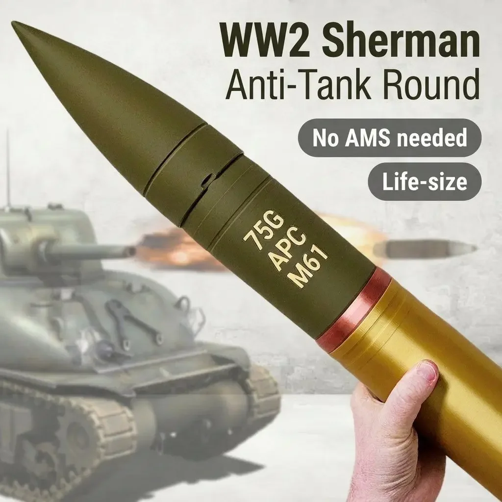 3D printing 1:1 scale Shell shell model 75cm tank gun model, military fan ornament gift