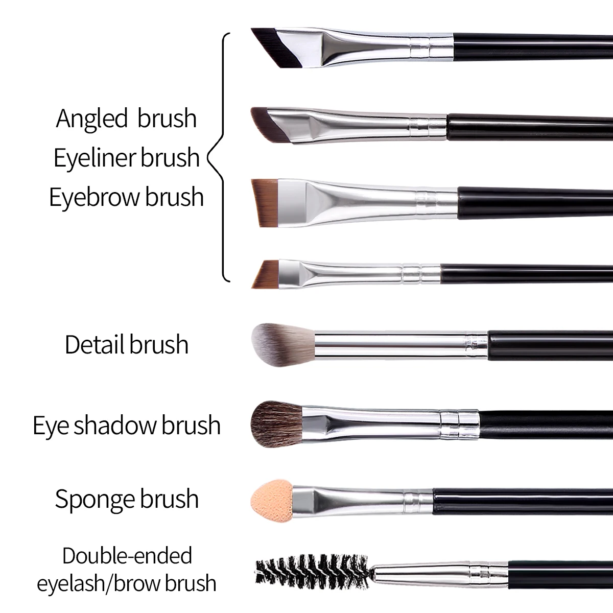 Juego de 8 brochas de maquillaje para ojos, brocha de doble punta para pestañas y cejas, brocha angular para delineador, brocha de esponja para sombra de ojos, brocha para iluminar la nariz