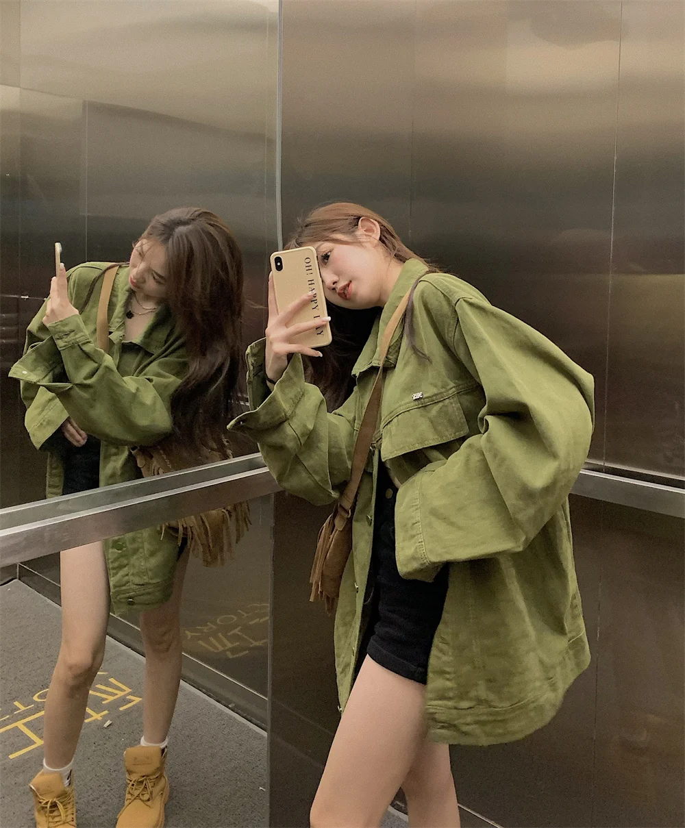 plus Size Vintage een Denim Jaet Women Loose Long Sve Korean Sle Autumn Winter New Faion Casual Versatile Jaet