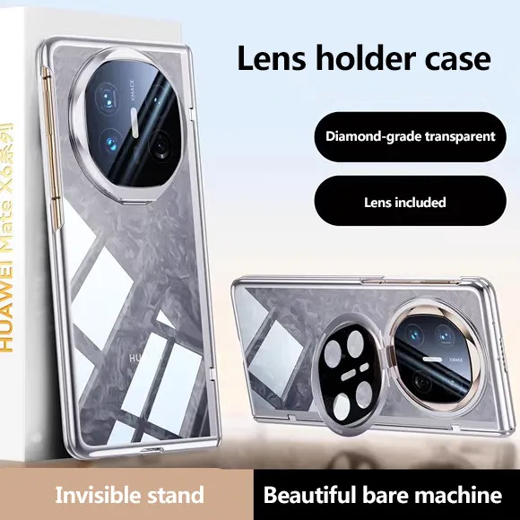 Magnetic Hinge Electroplating Transprent Case For Huawei MateX6 Mate X6 With Lens Holder Full Protective Cover