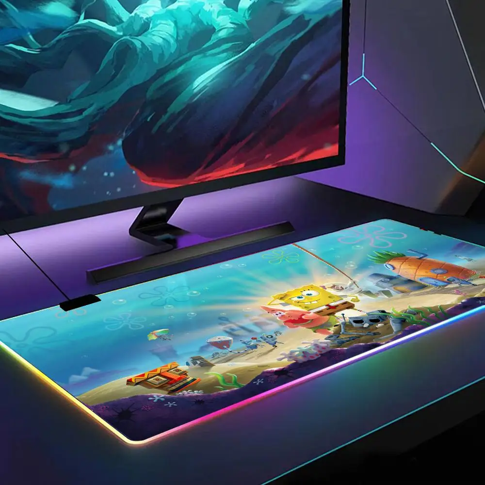 

Spongebob Squarepants Mouse Pad RGB Gaming Mouse Pad Desk Mat HD Gamer Large LED Light XXL MousePads