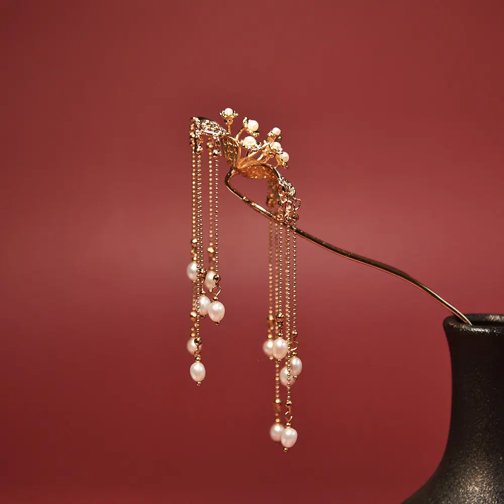 Handmade Pearl Hairpin Hair Stick Classic Ancient Style Hair Accessory Hanfu Cheongsam Tassel Headpiece