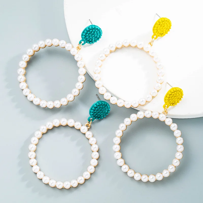 Exaggerated Earrings Fashion ins Round Alloy Pearl Earrings Women's Trend Source