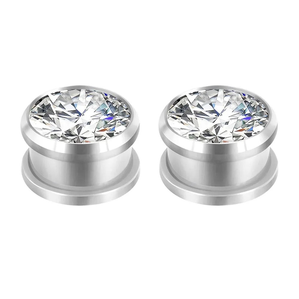 1 Paar CZ-Edelstein-Ohrstöpsel aus Edelstahl, hohle Zirkon-Schraub-Ohrdehner, Piercing 2g-5/8 Zoll – Detail 6