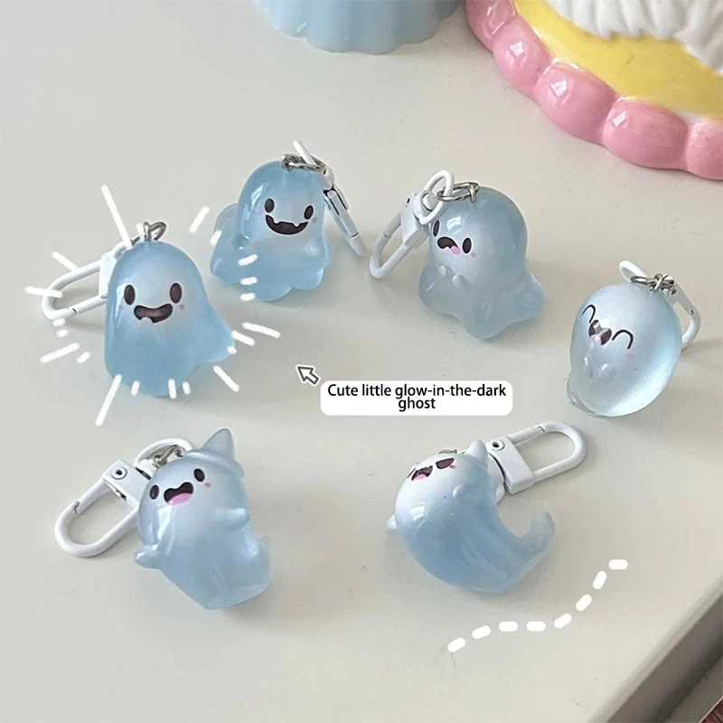 Светящийся брелок с призраком на Хэллоуин, мультяшная желейная кукла, подвеска для телефона, чехол для наушников, очаровательная сумка, декор, кольцо для ключей от автомобиля