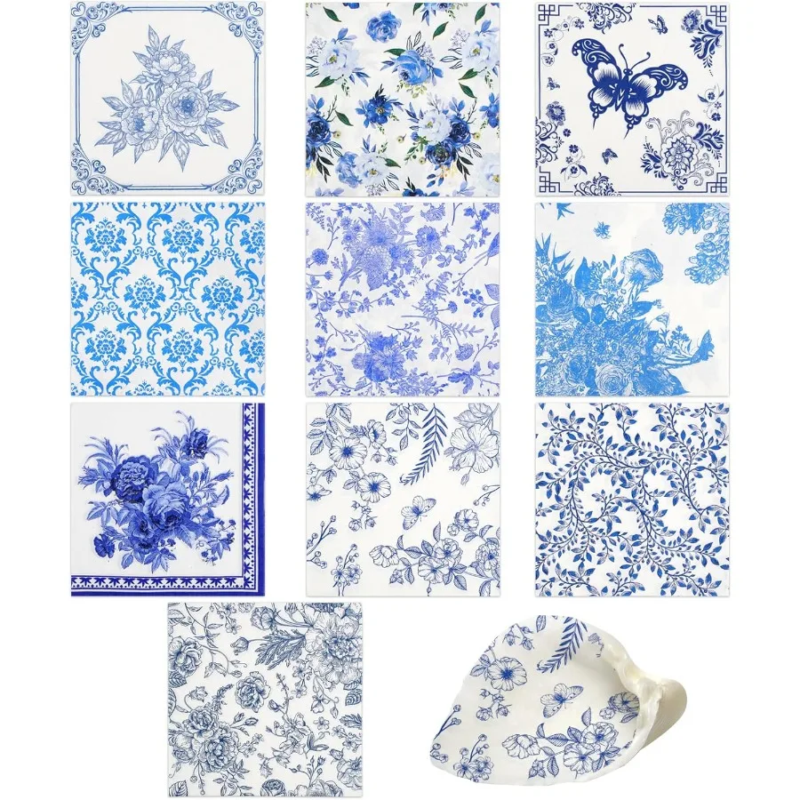 

20 упаковок, 10 стилей, бумажные пончики для декупажа, синие цветочные декоративные тыквы для коктейлей и туалетов для рукоделия, дня рождения, детского душа