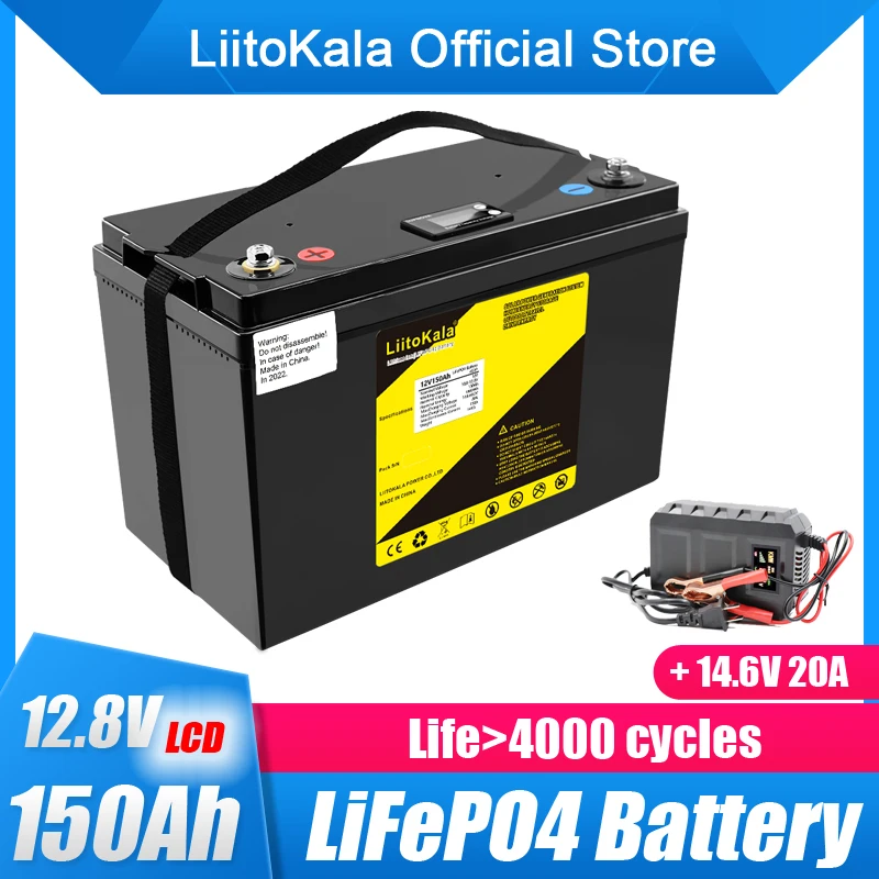 LiitoKala 12.8v 150AH lifepo4 bateria z 100A BMS 12V 150Ah bateria do RV ksenonowe światło energia słoneczna inwerter 14.6V20A