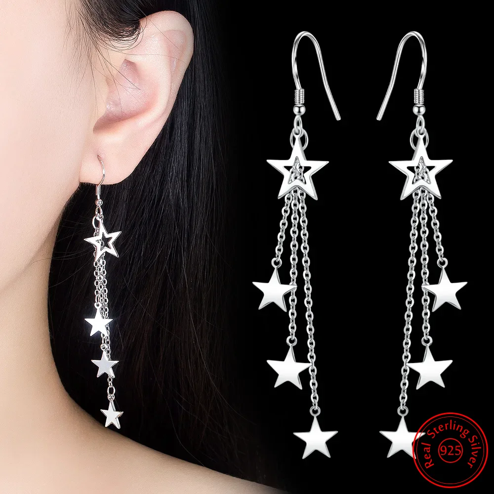 Fanqieliu High Quality Fashion Jewelry New Women's 925 Sterling Silver Multilayer Star Drop Earrings FQL21038