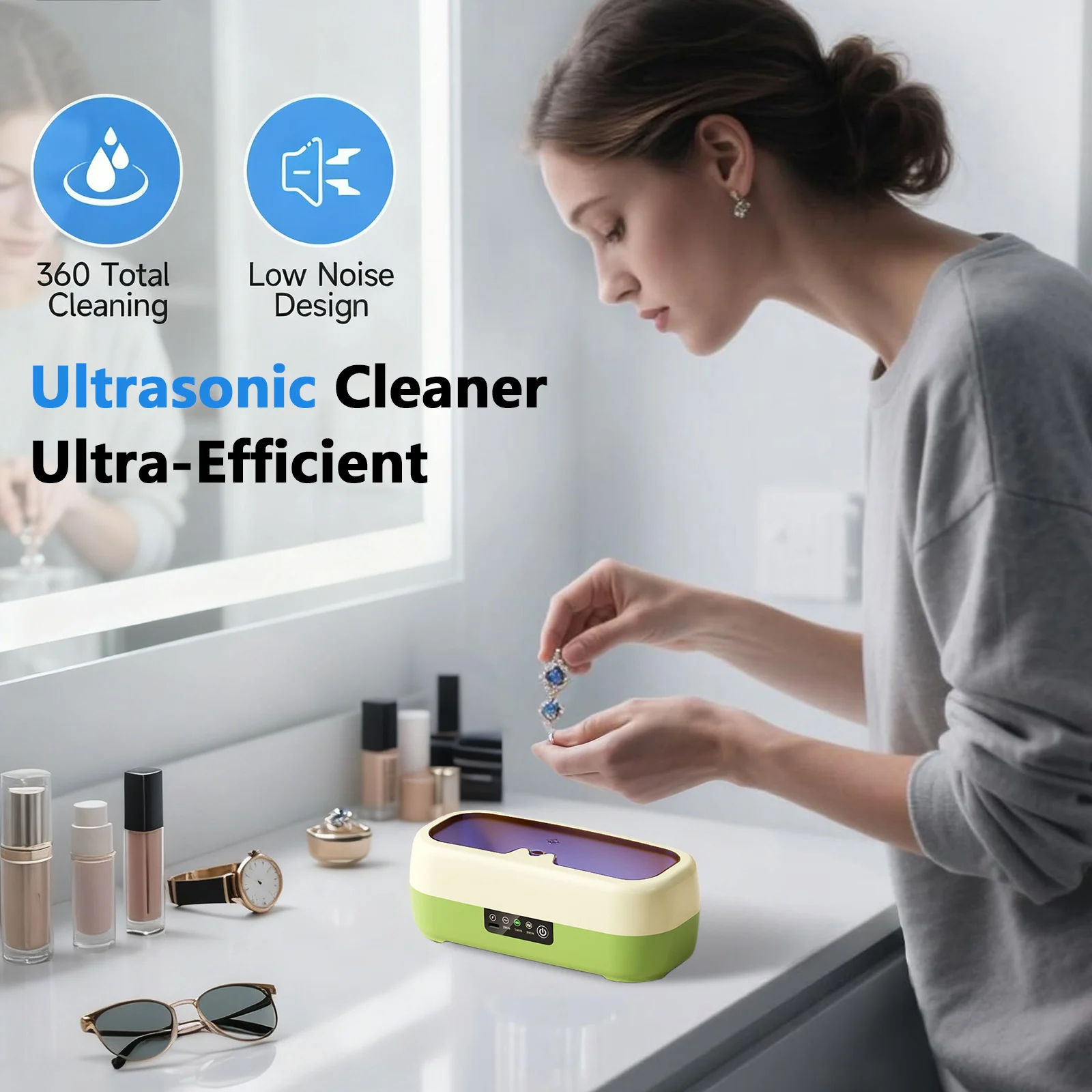 ONEKA Automatic Vibration Cleaners 3 Modes Cleaning Machine Smart Timing for Jewelry/Watch Band/Makeup Tool/Eyeglasses