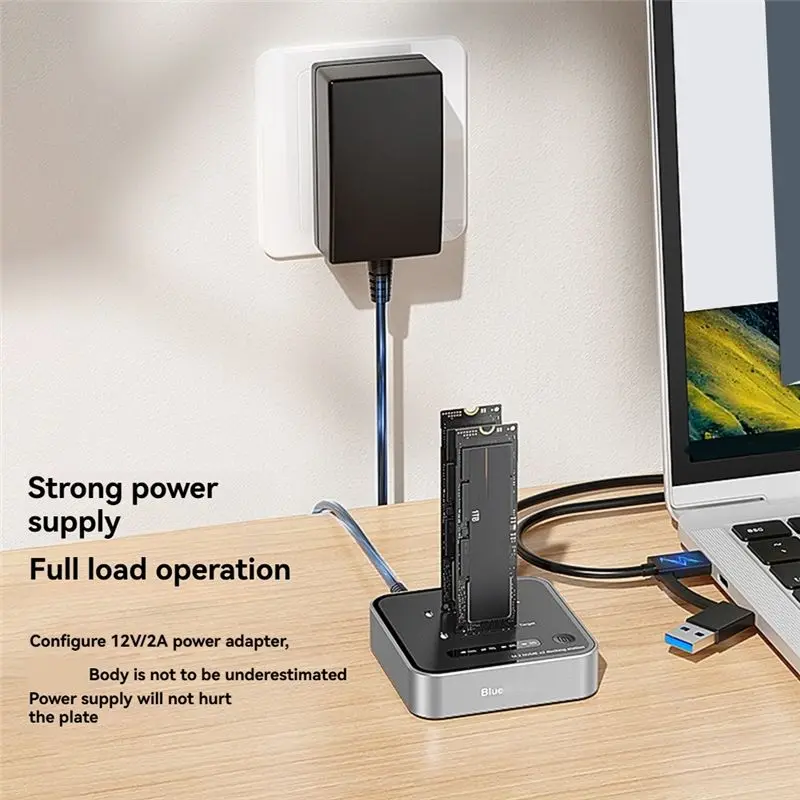 A41Z-M2 20Gbps Two Bay SSD Docking Station Dual Bay Offline USB C To NVME Pcie Docking Station Offine Clone SSD Dock