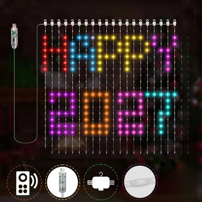 1PC Smart RGB Curtain Lights Pixel Fairy APP Bluetooth Remote Control DIY Picture Text Music Sync Christmas Window Home Decor