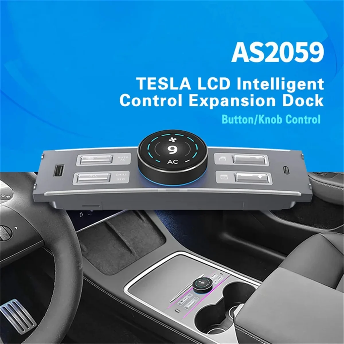 Smart LCD Screen Gear Shift Button for Tesla Model 3 Y Control Docking Station Supports 10 Functions USB Type-C Port