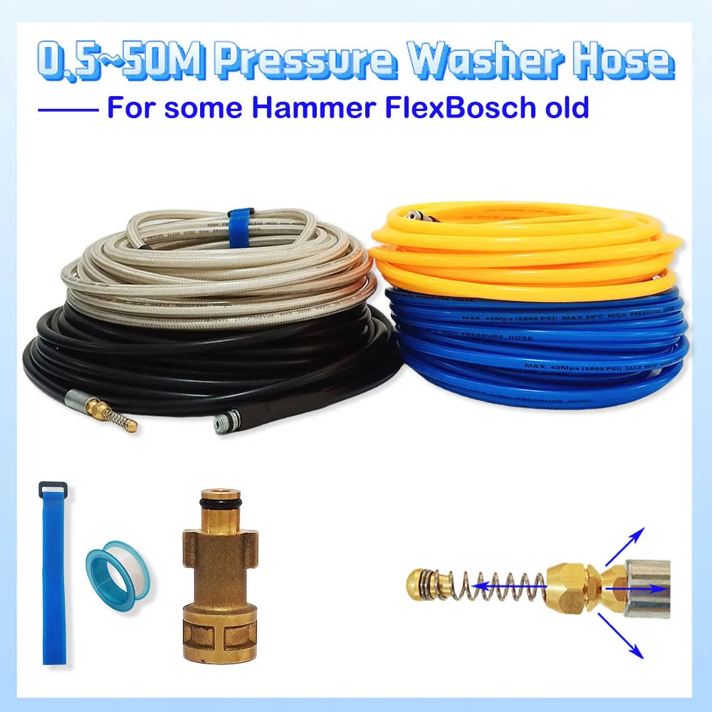 0.5-50M Sewer Cleaning Hose High-Pressure Car Wash Machine Hose Pipe Cleaning Kit For some Hammer FlexBosch old