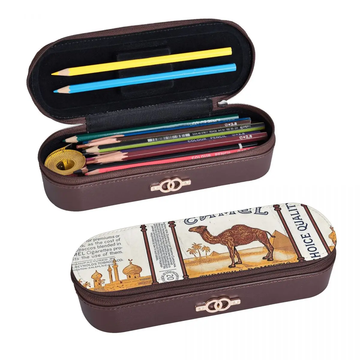 Vintage Camel Cigarette Pack Leather Pencil Cases Pen Holder Storage Stationery Supplies Pen Box Pencil Bag for Boy Girl School