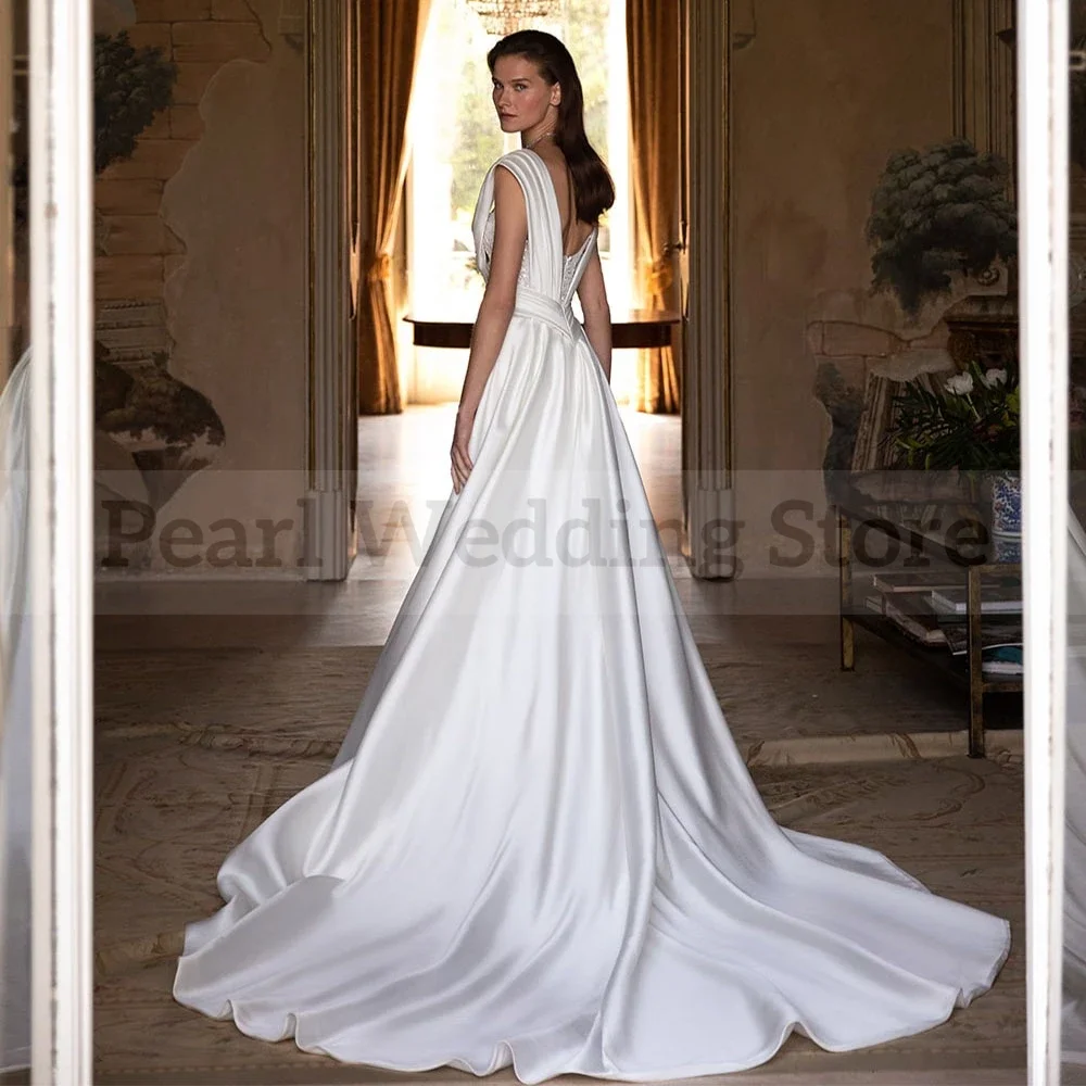Sweetheart Beaded Mermaid Wedding Dress Floor Length Sleeveless Pleated Satin Cape High Quality Bridal Marriage Gownفستان الزفاف