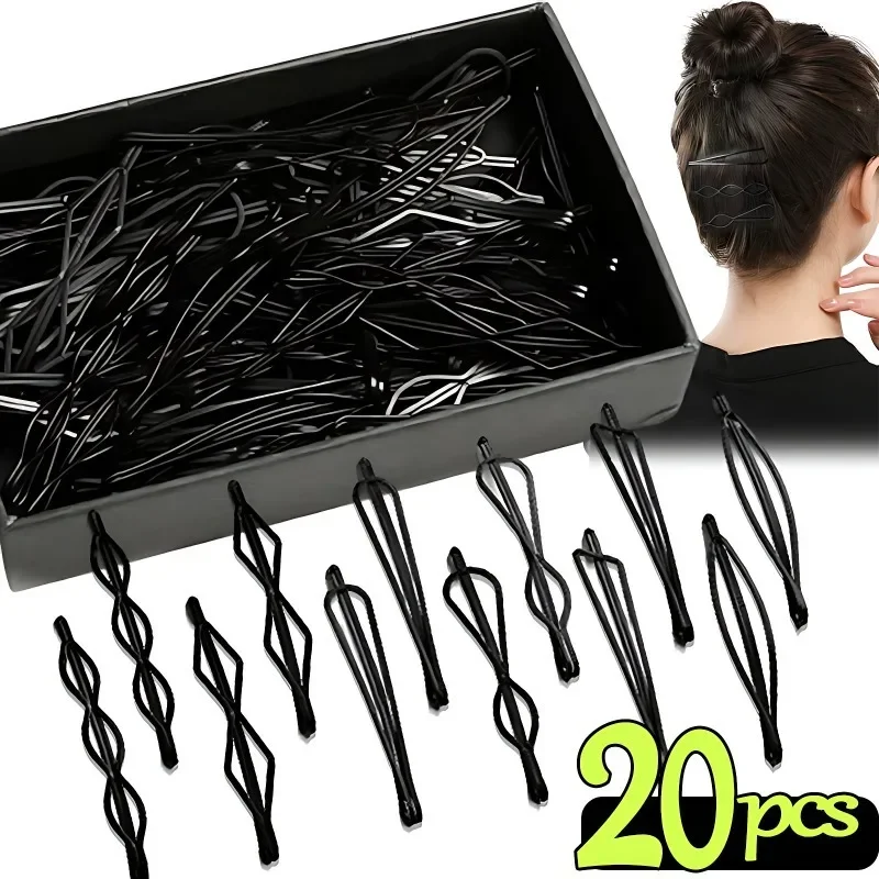 1/20Pcs Black Hair Clips Bobby Pins Wavy Fashion Hairpins Metal Barrettes Invisible BB Clip Wave Hairgrip Hair Clips Accessories