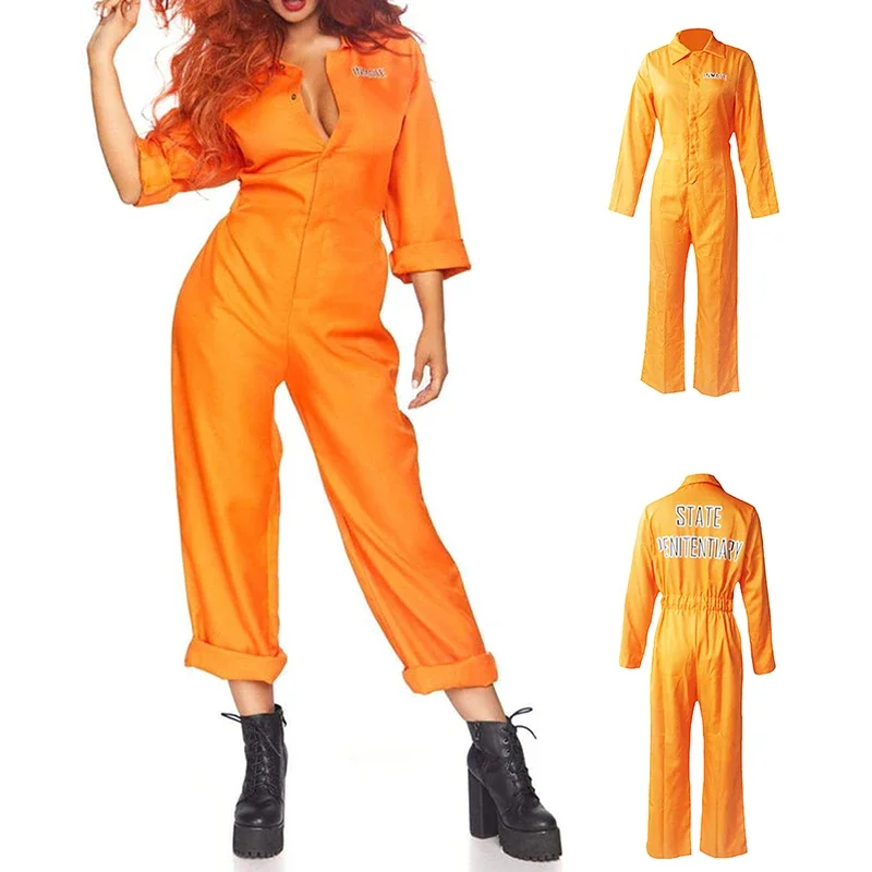 PrishbCostume Orange pour femmes et hommes, combinaison de prison évadée, uniforme de détenu, jeu de rôle d'Halloween