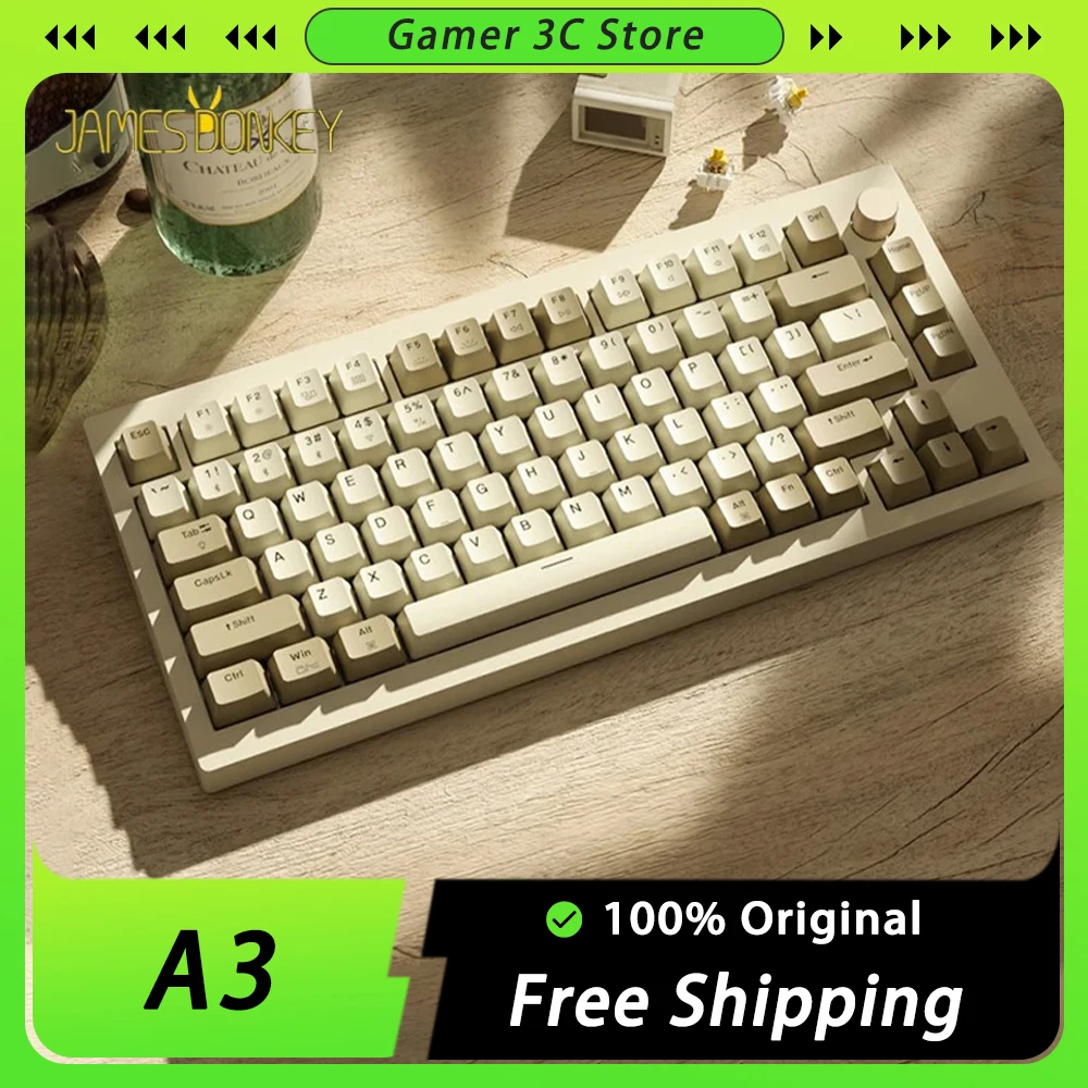 

jamesdonkey A3 Mechanical Keyboard Multifunctional Knob Three Mode RGB Wireless Gaming Keyboard Hot Swap Gasket 81 Keys Pc Gamer