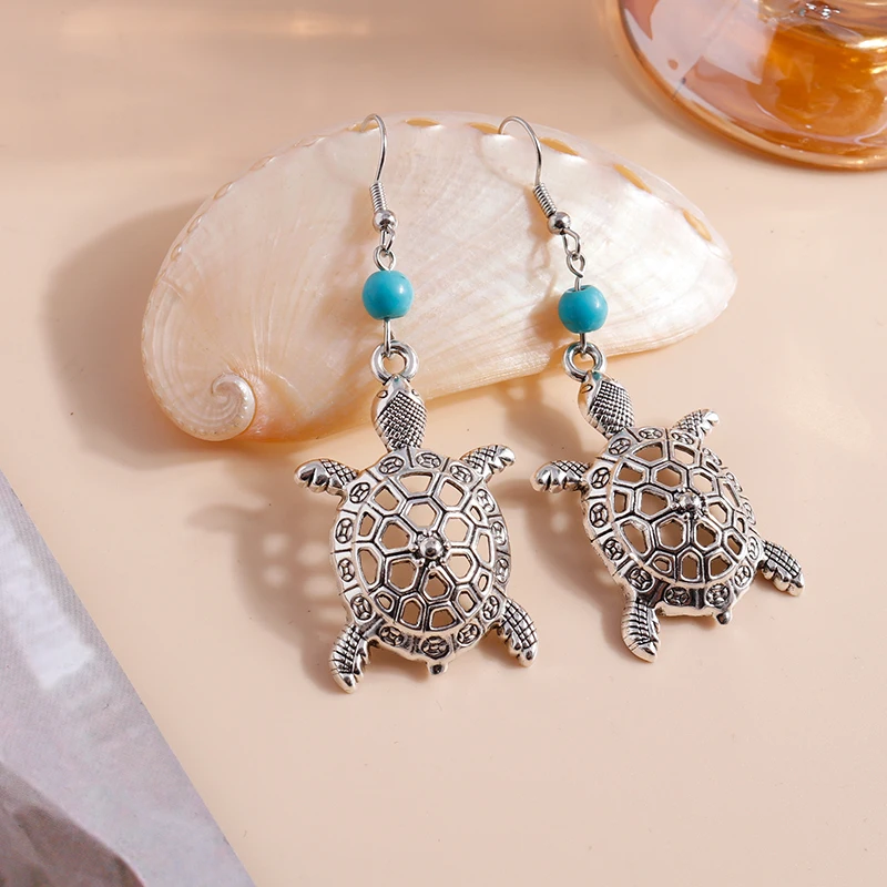 Cartoon Turtle Drop Earrings for Women Alloy Animal Dangle Hooks Earrings Girls Party Holiday Jewelry Accessories