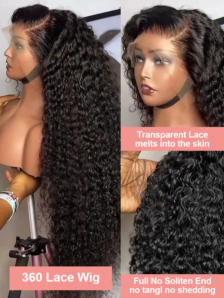Transparent 30 40 46 Inch Deep Wave 13x6 Hd Lace Front Human Wig 360 Full Curly Wigs 250% Water Wave Wigs Human Hair For Women image 3