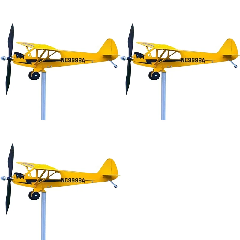 

【OFF-SHELF】3X Thyggzjbs Piper J3 Cub Airplane Weathervane,3D Unique And Magical Metal Windmill Outdoor Wind Sculpture Kinetic A