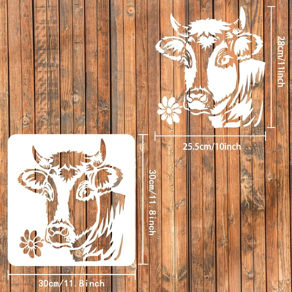 Cow Flower Stencil 11.8x11.8inch Reusable Cow Head Stencil with Flower Country Farm Cow Stencil for Painting Cow Stencils