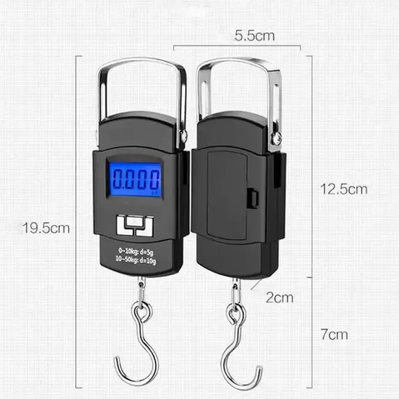 Balança eletrônica portátil para bagagem, 50kg, preta, lcd, tela digital, entrega expressa, gancho, mini balança, 1 peça