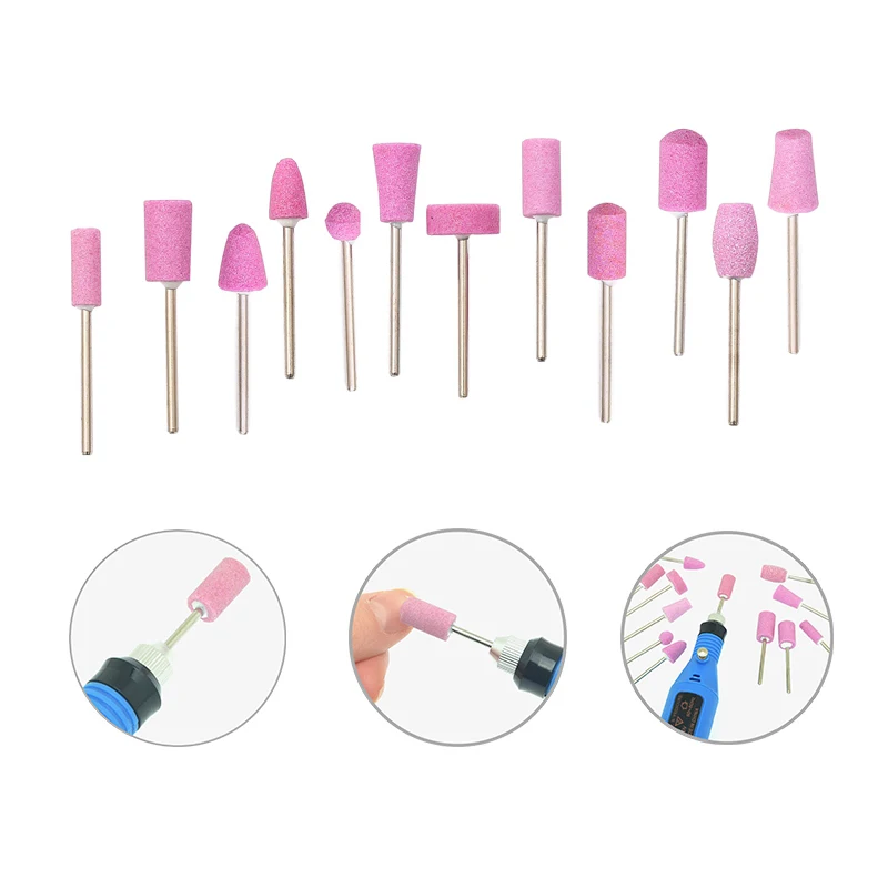 12 Teile/satz Quarz Nagel Elektrische Maniküre Bohrer Bits Nagel Polieren Kopf Schneider Set Rosa Pediküre Fräser Dateien Nail art