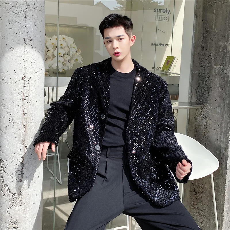 Male Shiny Blazers Spring Jacket Men Stylish Heavy Industry Sequin Decor Blazer for Men Suit Jackets Dazzling Stage Clothing