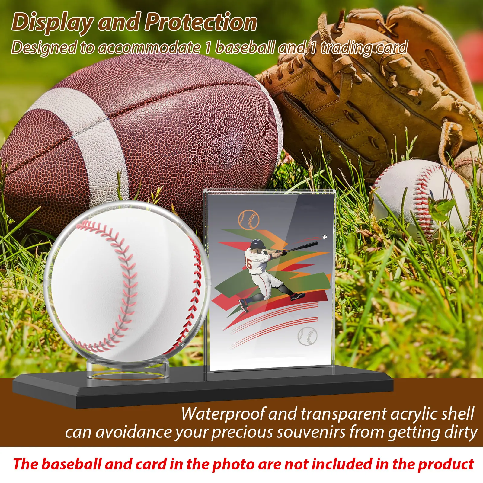Acrylic Baseball Display Case Transparent Baseball Holder Stand with Card Stand for Collector Ball Protector Presenting