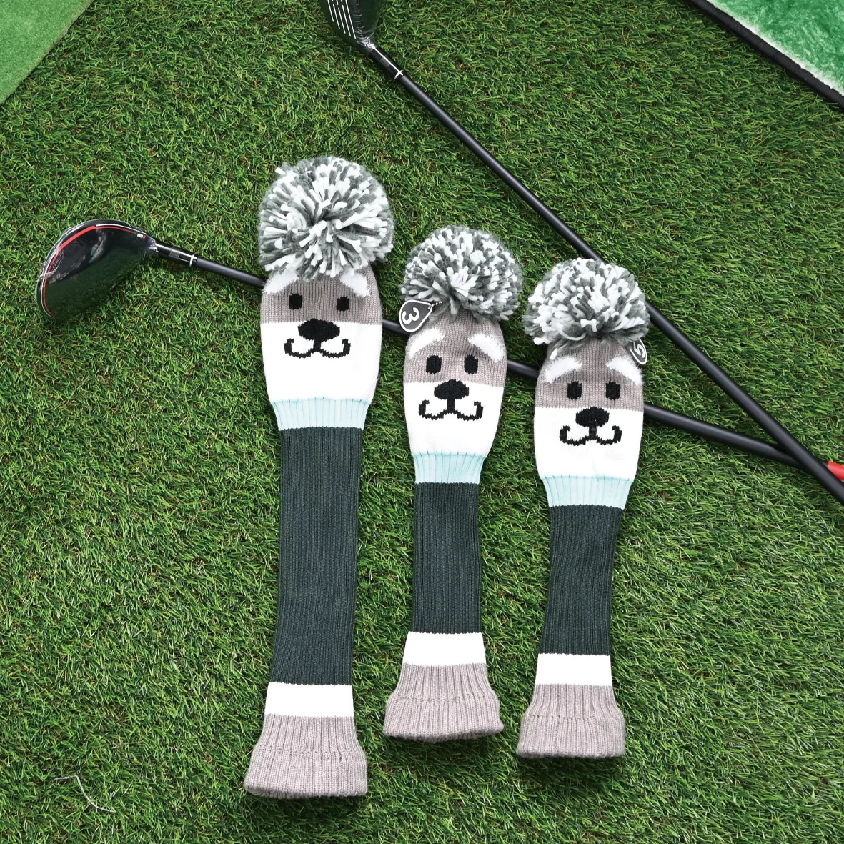 Kawaii Schnauzer Golf Head Covers for Driver & Woods-for golf lovers, Cute Schnauzer Designed to Fit All Woods and Driver
