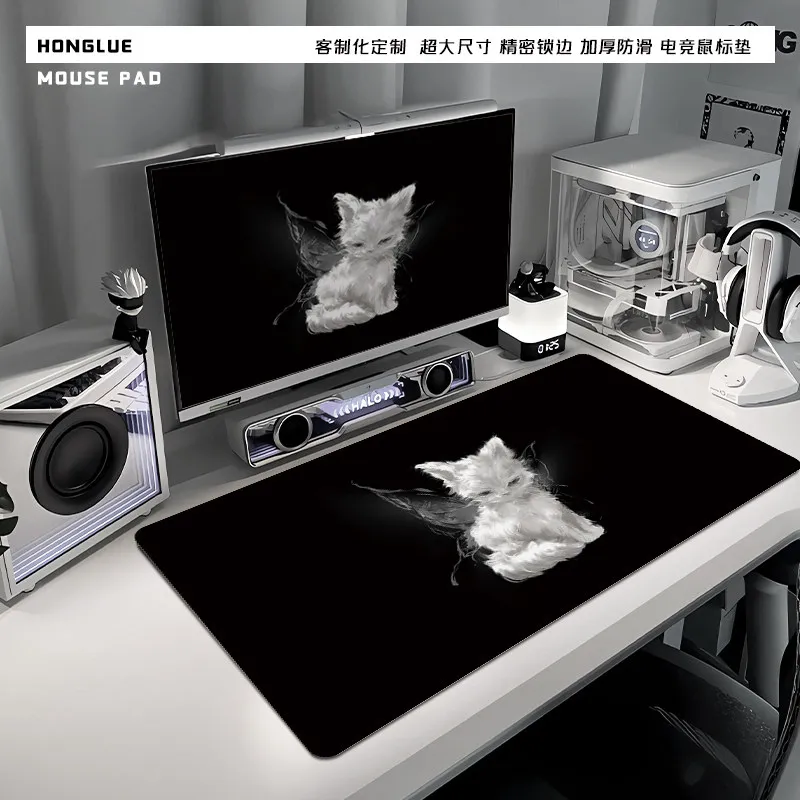 Simple Kitten Black Solid Color Rubber Mouse Pad Office Gaming Computer Anti Slip Multi Functional Desk Pad Quick-Drying PU Pad