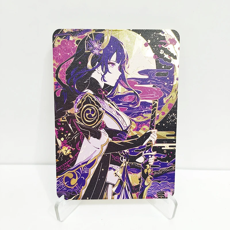 88X63Mm Diy Self Made Genshin Impact Raiden Shogun Gold Card Collection Card Game Anime Metal Cards Gift Toys