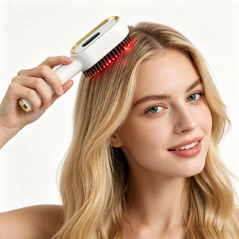 3-in-1 LED Rot-Blau-Lichttherapie Haarwuchs-Kamm 4 Modi Laser-Kopfhautmassagegerät für Dickeres Haar Anti-Haarausfall-Behandlungsbürste