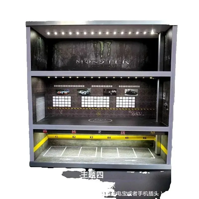 1/64 Model Car Cabinet 3-Layer Light Display Box Toy