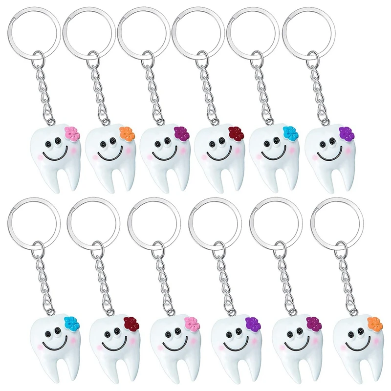 24 Pcs  Teeth Shape Model Simulation Tooth Key Chain Teeth Key Chain Fashion Cartoon Lovely Girls Gift Pendant