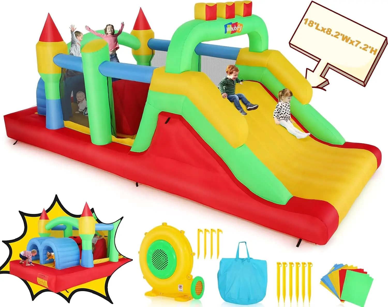 18x8.2FT Inflatable Obstacle Course for Kids 3-12, Blow up Inflatable Bounce House w/Slide Tunnels Climbing Obstacles Bounce Are